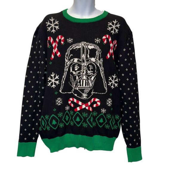 Star Wars Darth Vader Sweater Mens XL Ugly Christmas Holiday Candy Canes Black - Picture 1 of 9
